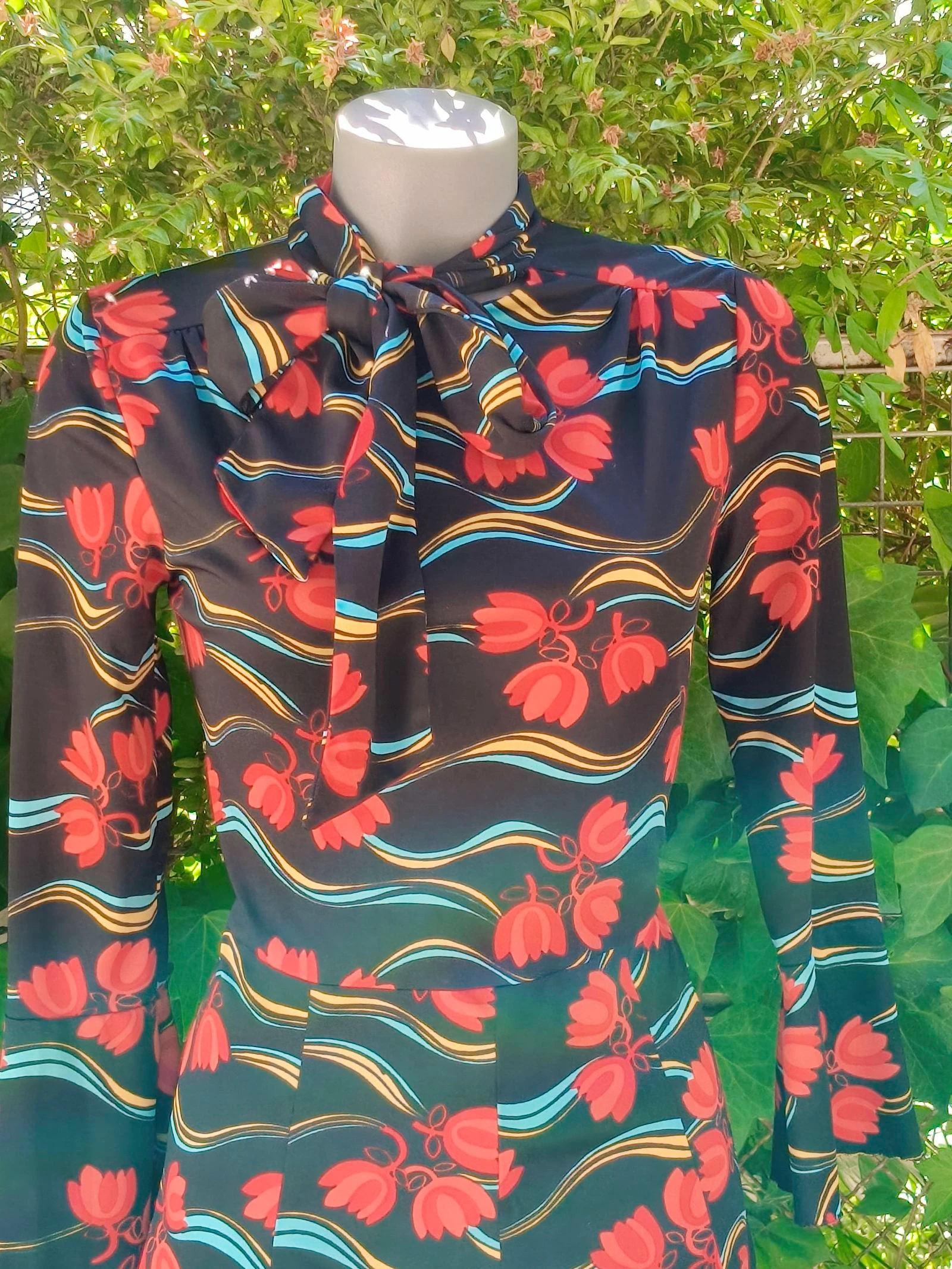 Vintage Bloemenjurk met Strik Burca Maat 42 – photo 5